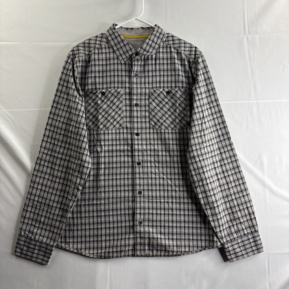 Mountain Hardwear Men's Gray Check Button Down L/S Collared Shirt Hiking Camping
